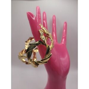 Vintage Gold Tone Geometric Link Bracelet Fold Over Clasp Chunky Statement Jewel